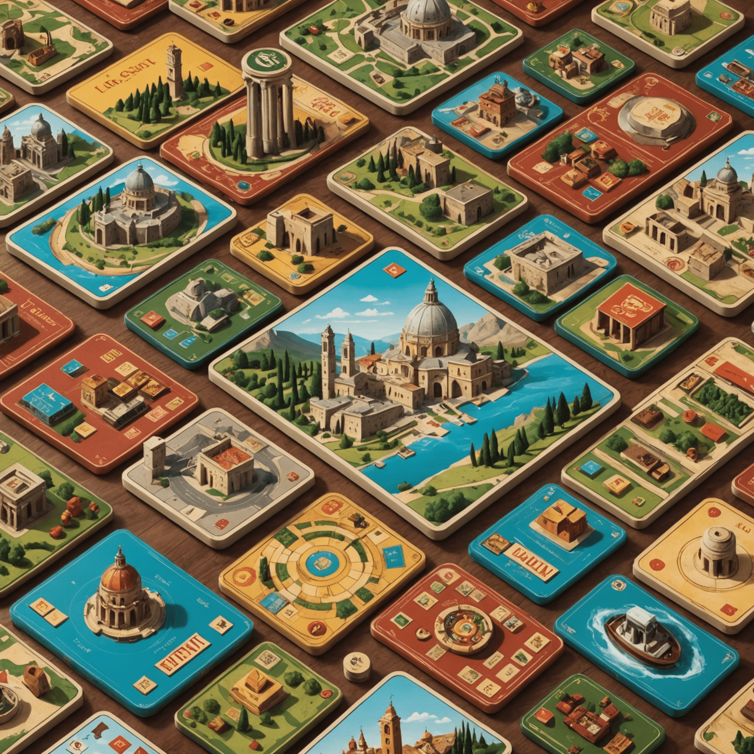 A collection of Italian-themed board games featuring iconic landmarks, traditional cuisine, and cultural symbols