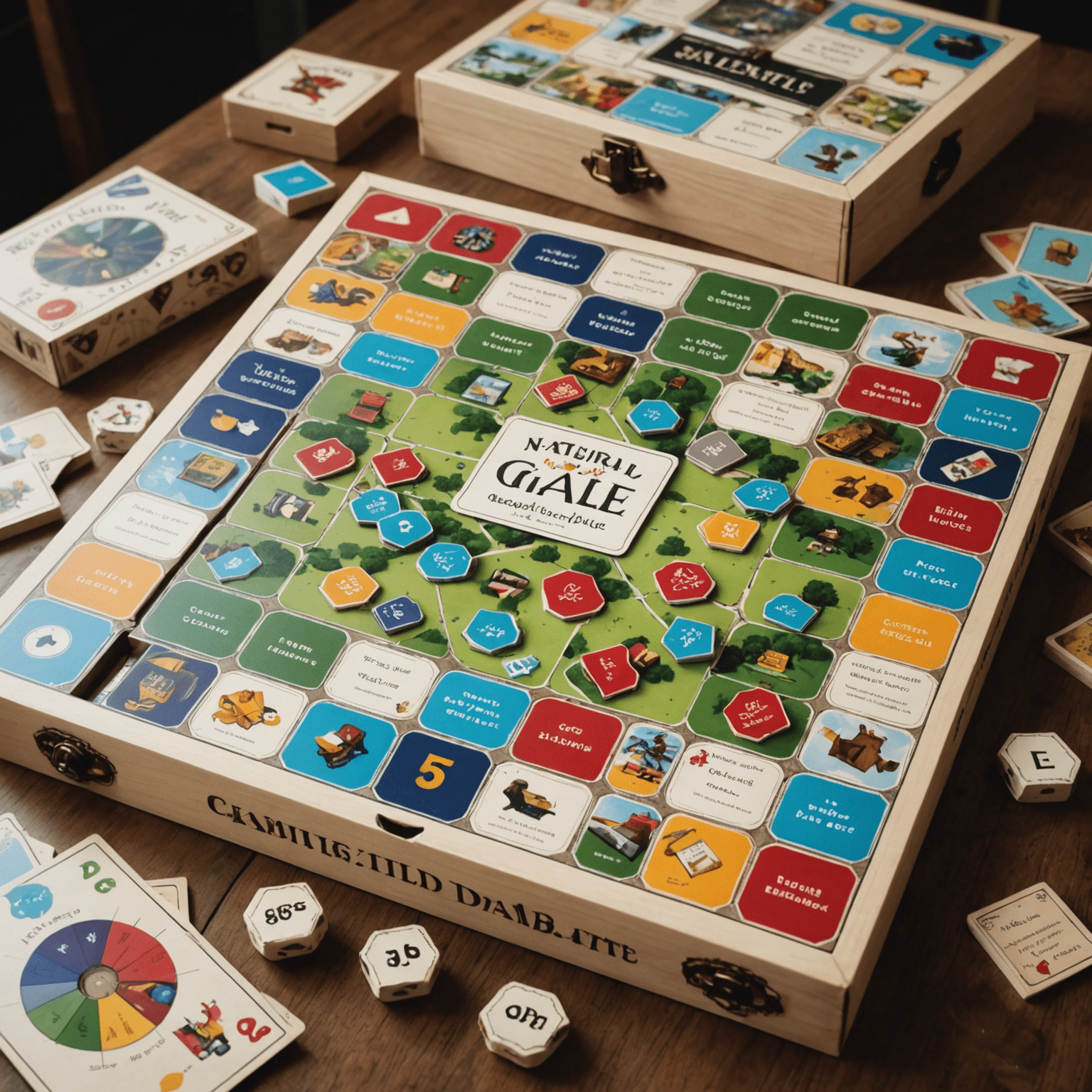 A beautifully wrapped board game with a gift tag, surrounded by various board games for different age groups