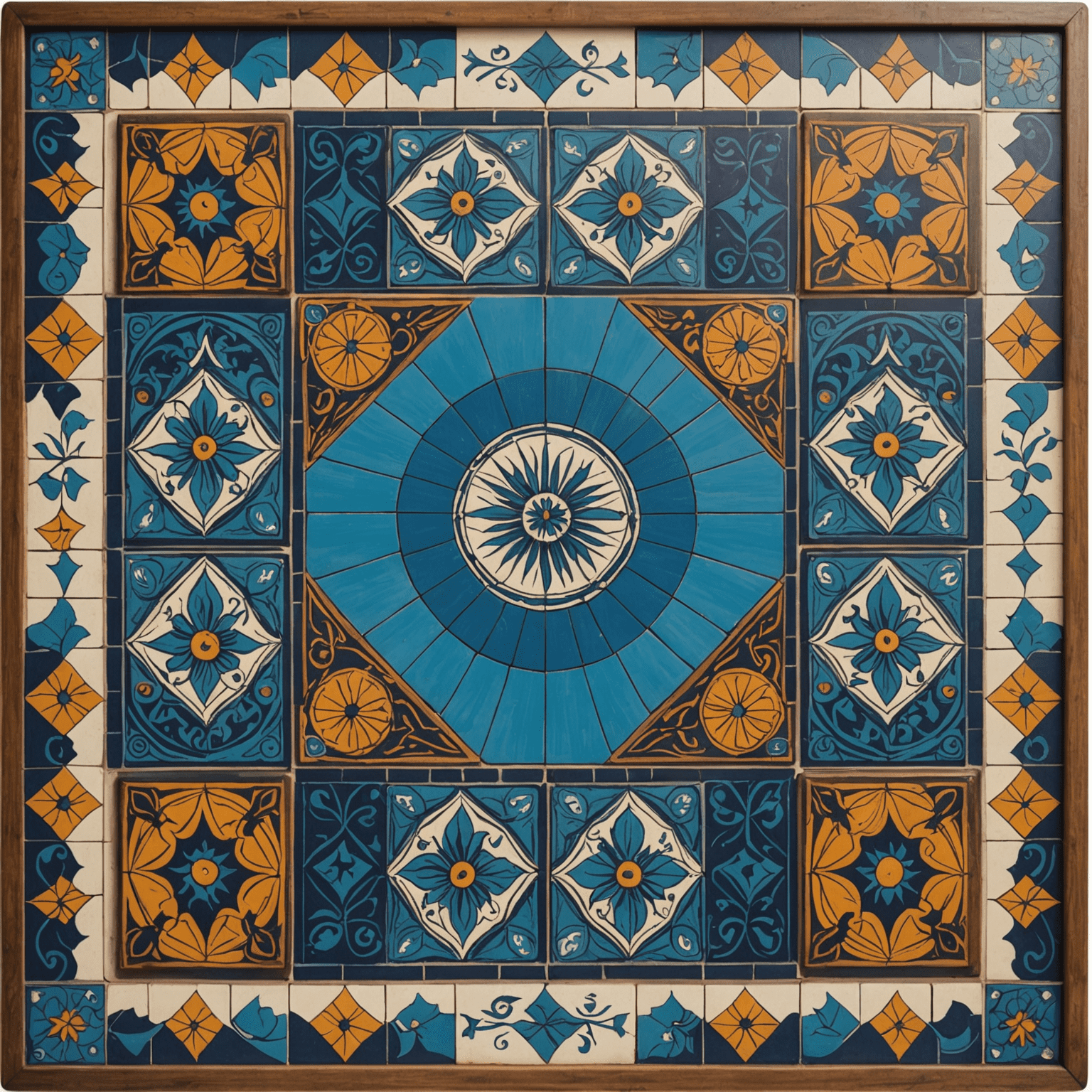 Azul game board with colorful tiles arranged in patterns and player boards