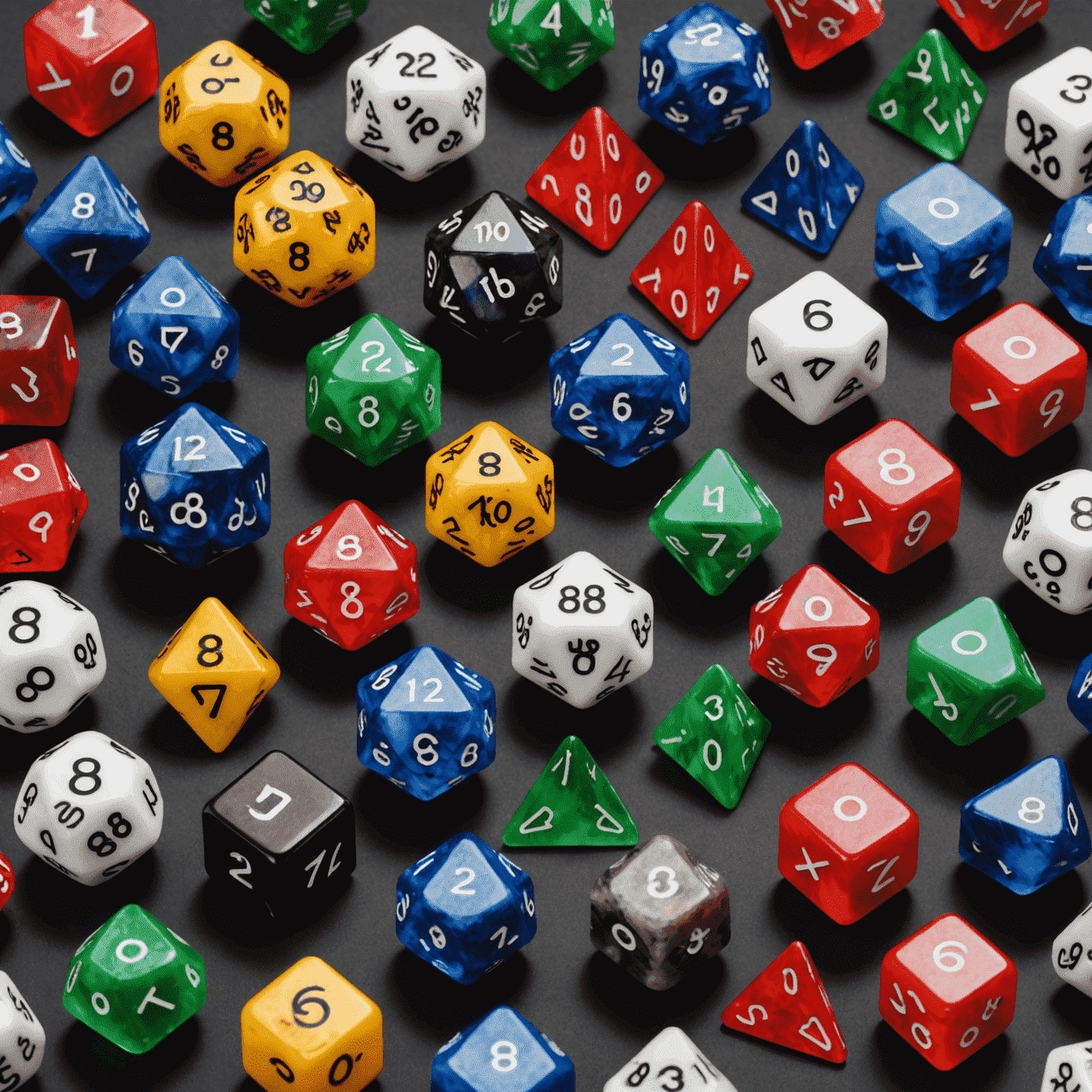 A collection of high-quality polyhedral dice sets in various colors and materials